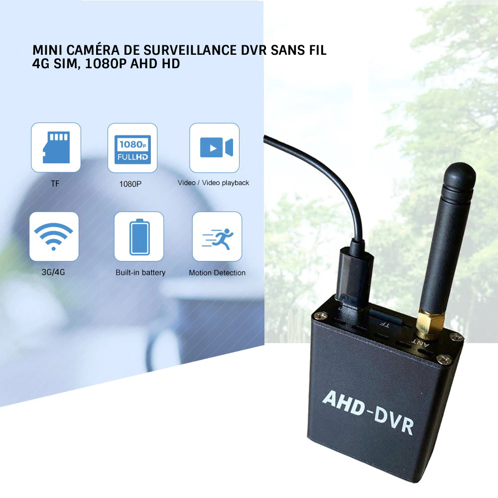 Mini camra de surveillance DVR sans fil 4G Sim, 1080p AHD HD - Grand angle, Vision nocturne, contrle  distance du rseau vocal