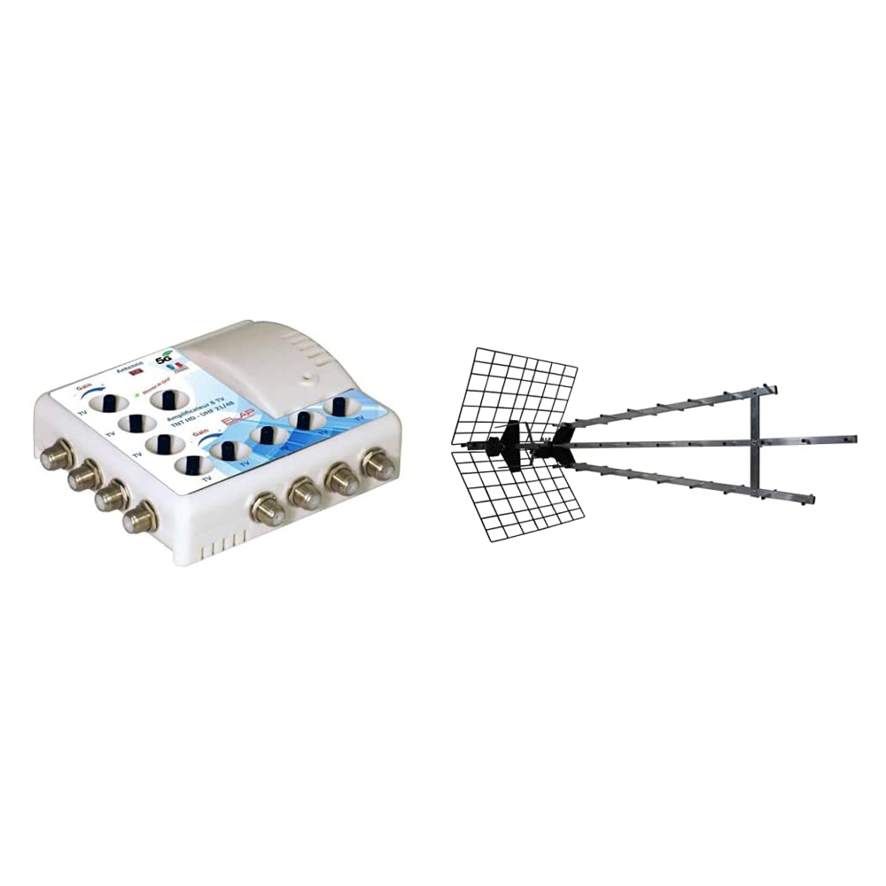 Antenne dextrieur Trinappe amplifie 57 dB UHF 4K HD Metronic 415049 + Amplificateur TV TNT Intrieur 8 S Filtre 4G Blanc 372018