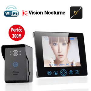 Interphone audio et vido sans fil Moniteur 9 pouces Vision nocturne Porte 300m