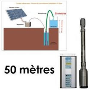 Kit solaire complet pompage 50 mtres 24-48 Volts 160 Watts 45 L/min avec 4 panneaux 50 W 12V