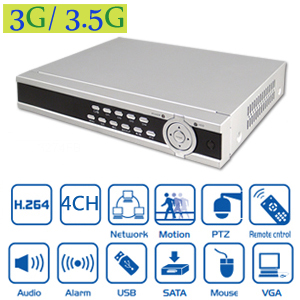 Enregistreur DVR en temps rel - H.264 - 4 canaux -D1 -Double flux - avec dtection de mouvement - compatible tlphone 3G / 3.5 G - avec tlcommande IR