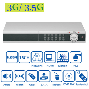 Enregistreur DVR en temps rel - H.264 - 16 canaux - CIF - Double flux - avec dtection de mouvement - compatible tlphone 3G / 3.5 G - avec tlcommande IR
