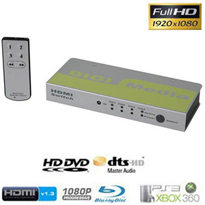 Commutateur HDMI 4 ports avec tlcommande compatible Sony PS3 - Lecteurs DVD HD - Blu-ray - rcepteurs TNT et TNS - tl HDTV