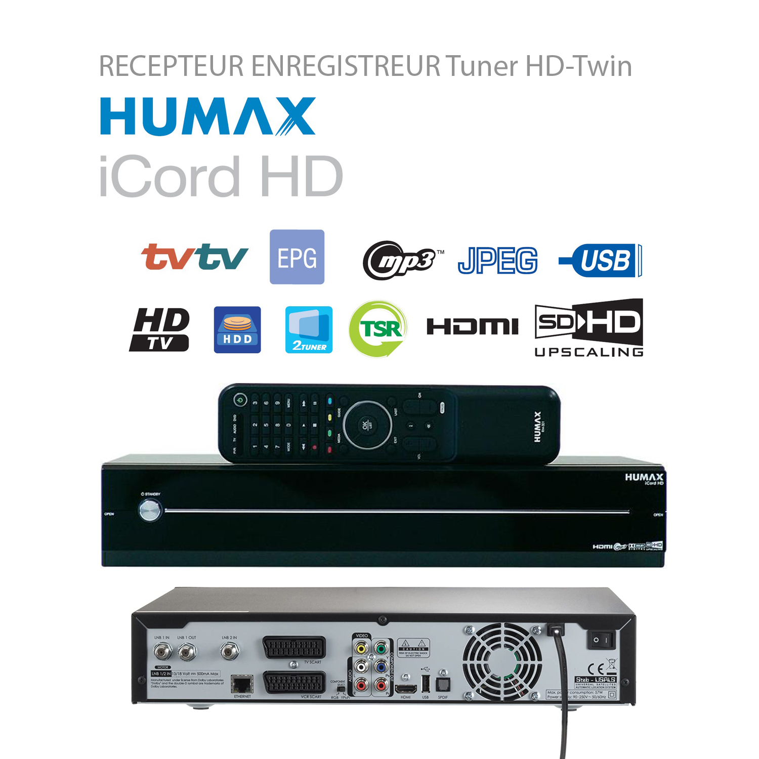 Récepteur Enregistreur Double Tuner HD Humax iCord HD 500GB - Fonction Timeshift Multimédia Enregistrement 4 programmes Freesat HD
