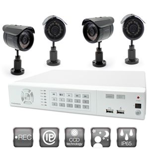 Kit 4 caméras couleur CCD ¼’’ + Enregistreur numérique IP - 8 voies avec disque dur 1TO intégré - THOMSON
