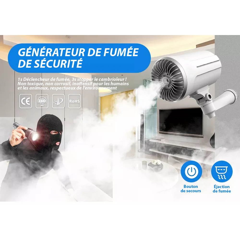 Générateur de fumée Machine à brouillard de sécurité Fumigène Blanc - 150 m3, Sécurité avec réseau CCTV, Système d’alarme Antivol