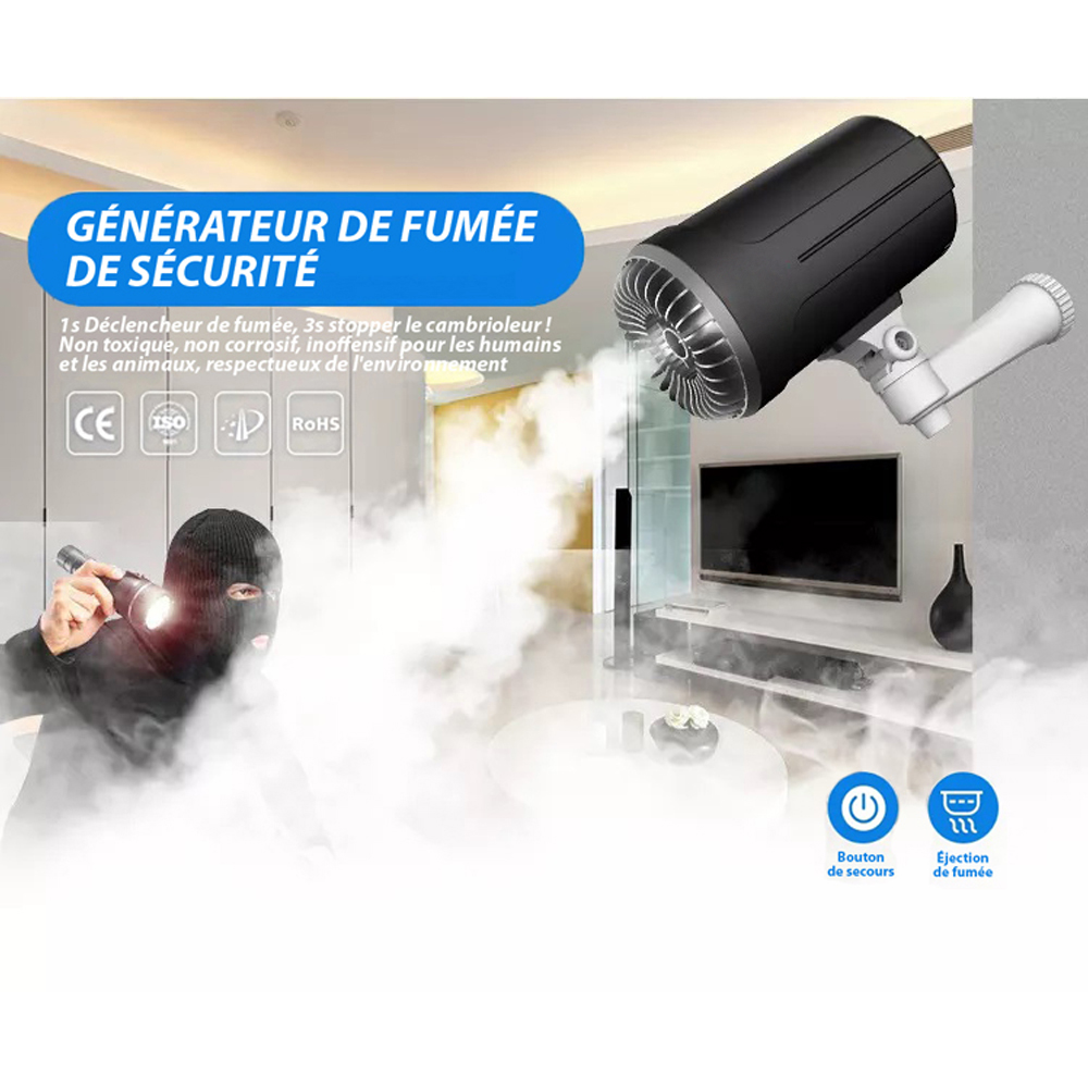 Générateur de fumée Machine à brouillard de sécurité Fumigène Noir - 150 m3, Sécurité avec réseau CCTV, Système d’alarme Antivol