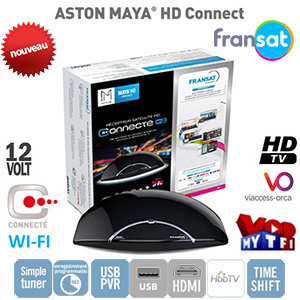 ASTON MAYA HD CONNECT - WiFi intégré - 12Volts - PVR via USB - HDMI - Ethernet - 2 lecteurs de carte - Terminal numérique HD Connecté avec carte Viaccess Fransat sur Atlantic Bird 3 + Cordon HDMI offert