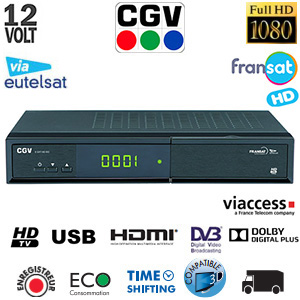 CGV E-SAT HD-W3 - Terminal numérique Fransat HD avec carte Viaccess Fransat sur Eutelsat 5WA - Déport IR en option - Alimentation 12V + Cordon HDMI offert