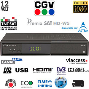 CGV Premio Sat HD-W5 - Terminal numérique TNTSAT HD  - 12 Volts - Déport IR en option - avec carte Viaccess TNTSAT (Valable 4 ans) sur Astra 19.2° + Cordon HDMI offert