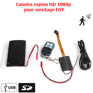 Caméra espion HD 1080p pour montage DIY - avec détection de mouvement - Grand Angle 120° - télécommande - carte MicroSD jusqu’à 32Go