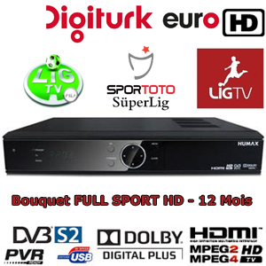 Abonnement Digiturk Euro - Pack Full sport HD - 12 mois + Terminal numrique HD via Eutelsat 7.0E / Trksat 3A 42.0E