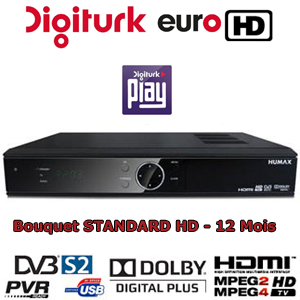 Abonnement Digiturk Euro - Pack Standard HD - 12 mois + Terminal numrique HD via Eutelsat 7.0E / Trksat 3A 42.0E
