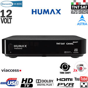 Humax TN 8000 HD PVR - Terminal numérique TNTSAT HD - 12 Volts - avec carte Viaccess TNTSAT (Valable 4 ans) sur Astra 19.2° + Cordon HDMI offert