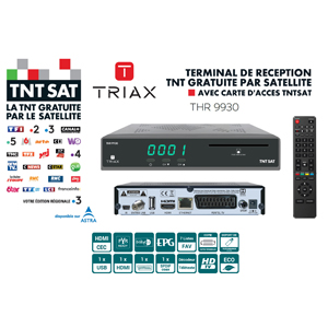 Récepteur Décodeur Terminal de Réception TNT Gratuite Par Satellite HD - Triax THR 9930 - Avec Carte d’Accès TNTSAT, Port USB Pour Enregistrements