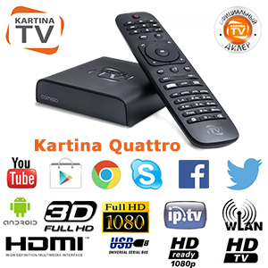 Abonnement Russe Kartina TV Premium + Comigo Quattro HD IPTV - LAN/WLAN WiFi - 12 mois + 1 mois offert