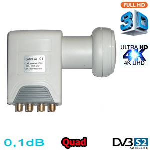 LNB Quad 0,1 dB HDG2-QDNM - Compatible HDTV et 3D ready - 40mm - 1 an garantie