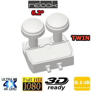 LNB Monobloc 6,2° Twin 0,1dB - Relook RE-TM680 - Compatible HDTV 3D et 4K - 5 ans de garantie