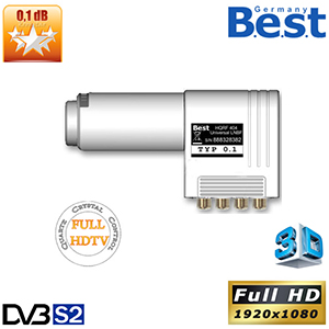 LNB Quad Lens 0.1 dB - 40 mm - Best Germany - HDTV 3D - 3 ans de garantie