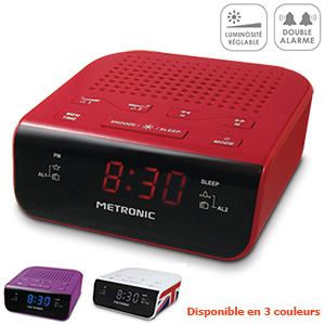 Radio rveil Pop Red avec grand afficheur - Double alarme - Luminosit rglable - Metronic