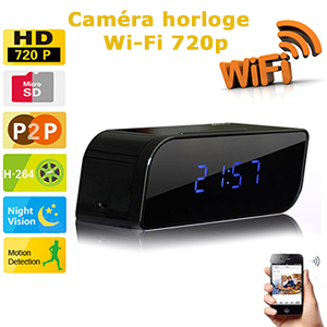 Réveil avec caméra cachée couleur - WiFi - DVR - HD 720p - détecteur de mouvement - vision nocturne - accès à distance - MicroSD jusqu’à 32Go