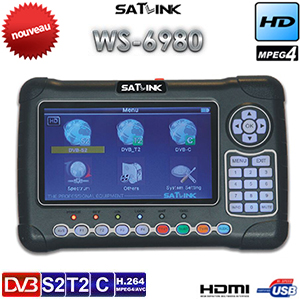 Mesureur de Champ HD - Satlink WS 6980 Combo - Satellite - Terrestre - Câble - DVB-S2/C/T2 - Ecran TFT LCD 7