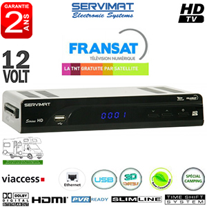 SERVIMAT SIRIUS HD - 12Volts - Déport IR en option - Terminal numérique HD avec carte Viaccess Fransat sur Atlantic Bird 3 + Cordon HDMI offert