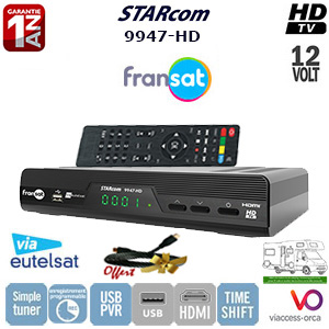 STARcom 9947 Terminal numérique HD - 12Volts - PVR via USB - HDMI - Ethernet - 1 lecteur de carte - Déport IR en option - avec carte Viaccess Fransat sur Atlantic Bird 3 + Cordon HDMI offert